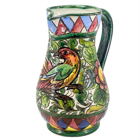Vintage Saca Italian Sgraffito Majolica Ceramic Pitcher