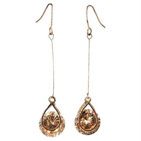 Minimalist Gold Tone Champagne CZ Drop Earrings