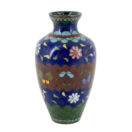 Vintage Brass Enameled Floral Indian Cloisonné Vase