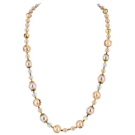 Vintage Pale Pink and Aurora Borealis Beaded Necklace