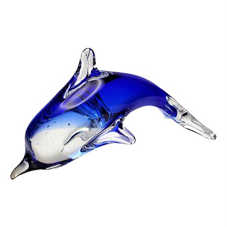 Cobalt Blue & Clear Art Glass Dolphin