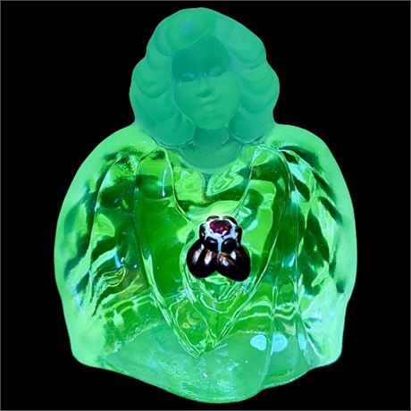 Vintage Fenton UV Reactive Clear & Frosted Glass Red Birthstone Angel