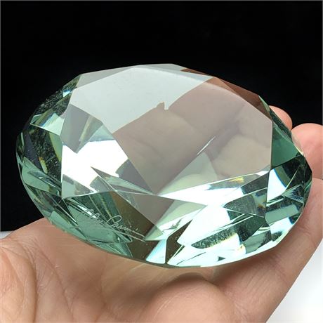 Vintage Oleg Cassini Green Peridot Crystal Faceted Diamond Shaped Paperweight