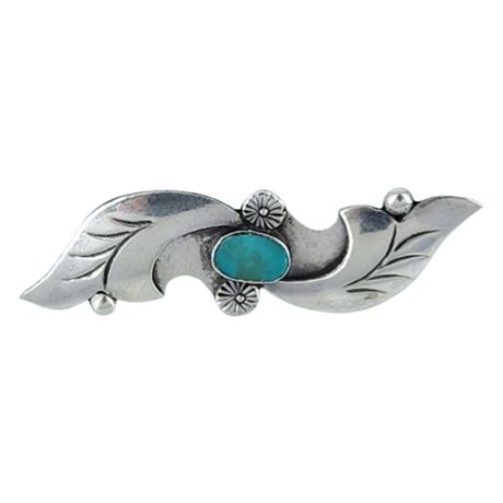 Vintage Native American Sterling Silver Turquoise Brooch