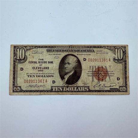 1929 $10 Fed Reserve Cleveland National Currency