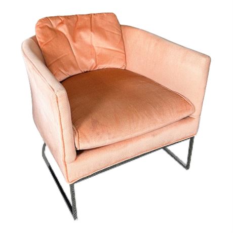 Vintage Milo Baughman Style Chrome Frame Barrel Lounge Chair