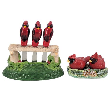 Temptations Cardinal Ceramic 3 Bird Cheese Spreader / Salt & Pepper Shakers