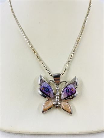 17.4g Alan K Signed Sterling Murano Butterfly Necklace