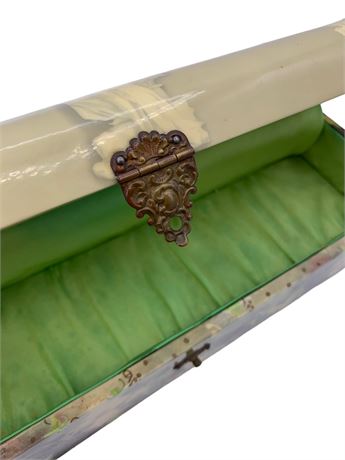 Edwardian Era Lime Silk Lined Ivy Celluloid Glove Box