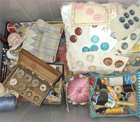 Huge Lot of Sewing Supplies & NOS Buttons