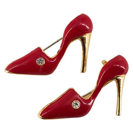 Pair Vintage Enamel & Rhinestone Stiletto Heel Mini Brooches