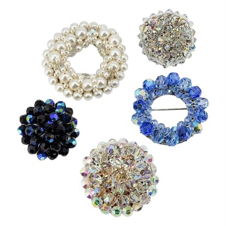Five Vintage Bead Cluster Brooches