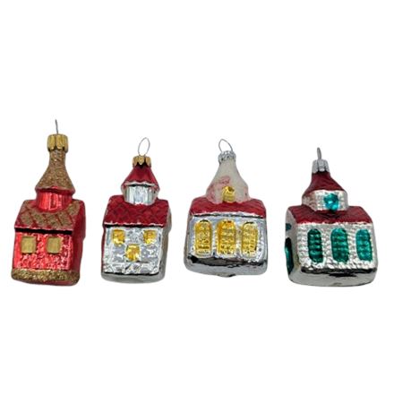 4 Vintage Mercury Glass Church Ornaments