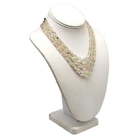 Vintage Triple Strand Aurora Borealis Crystal Necklace