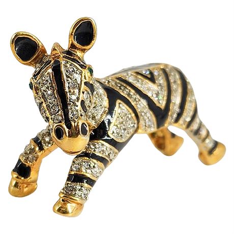 Large Vintage Rhinestone Zebra Shoulder Brooch