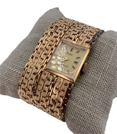 Chic Mid Century Modern Pedre 17 Jewel 12k Gold Filled Bracelet Watch