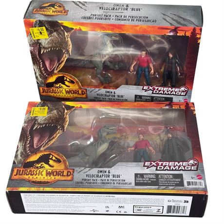 Two (2) Owen & Velociraptor 'Blue' Jurassic World Dominion Pursuit Packs