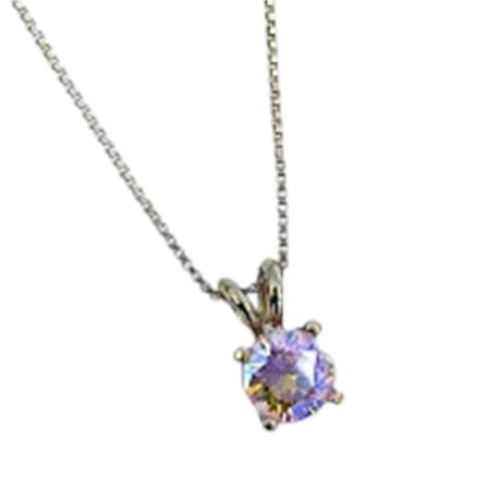 925 Vermeil Arora Borealis Crystal Pendant Necklace Signed UTC