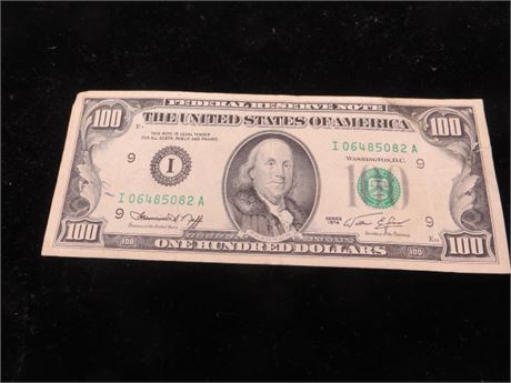 1974 $100 Federal Reserve Note #I 06485082A