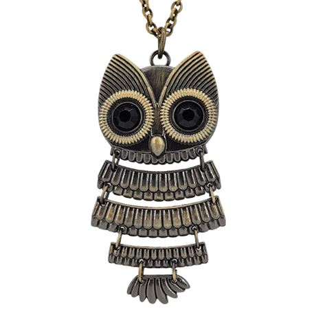 Vintage Inspired DECREE Articulated Wise Owl Watch Pendant Necklace