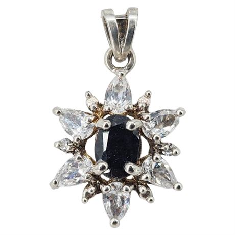Vintage JC Sterling Silver Sapphire & CZ Pendant