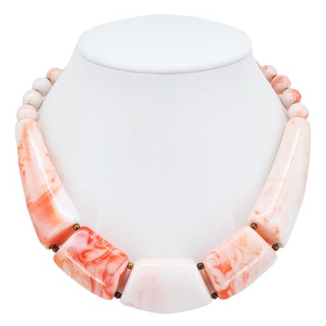 Vintage Swirled White & Orange Lucite Beaded Necklace