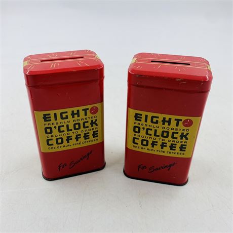 2 Eight O’Clock Coffee Tin Banks