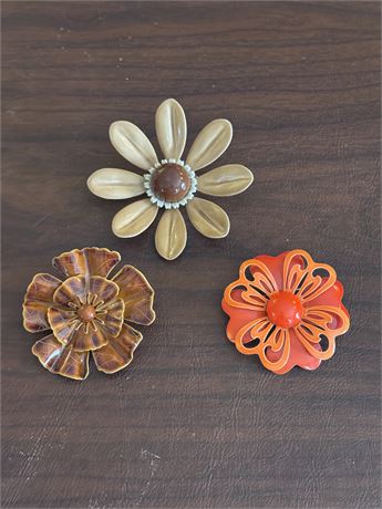 Vintage Flower Brooches - Lot of Three (3)