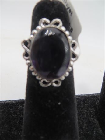 NEW AMETHYST STONE RING GERMAN SILVER SIZE 8