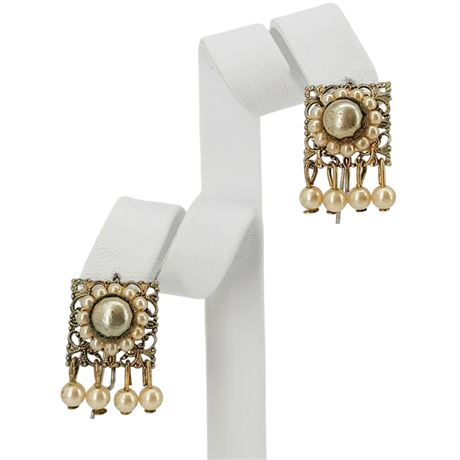 Vintage Filigree & Faux Pearl Pierced Earrings