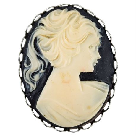 Vintage Black Faux Cameo Brooch