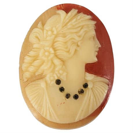 Vintage Unframed Molded Glass Cameo w/ Rhinestones