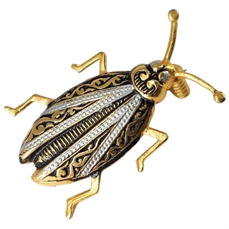 Vintage Spanish Damascene Style Enamel Beetle Brooch
