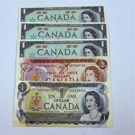5 UNC Canadian Notes