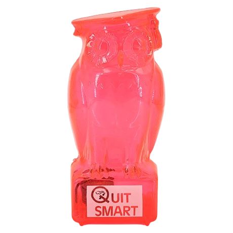Vintage Neon Pink Plastic "Quit Smart" Owl Coin Bank