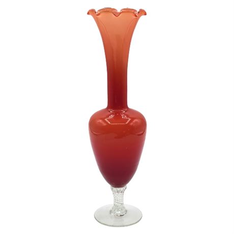 Mid-Century Empoli Glass Orange Ombre Bud Vase