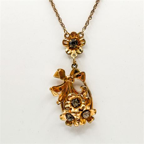 Vintage Barclay Gold Filled & Rhinestone Floral Necklace