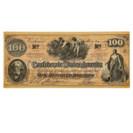1862 Confederate $100 Bill