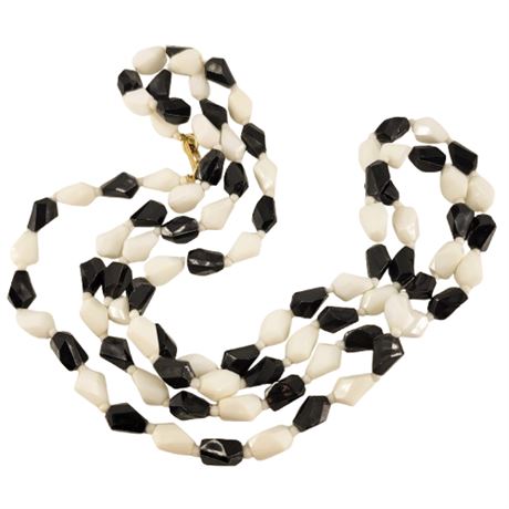 Vintage Black and White Long Beaded Necklace