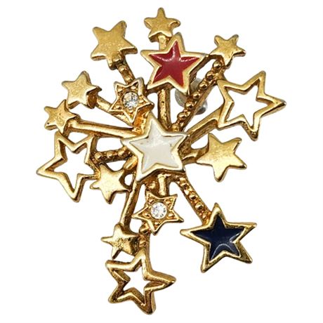 Vintage AVON Rhinestone Stars Firework Lapel Pin