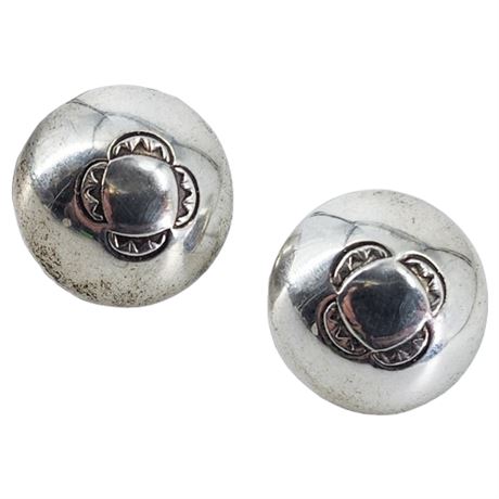 Vintage Native Style Silver Plated Dome Earrings
