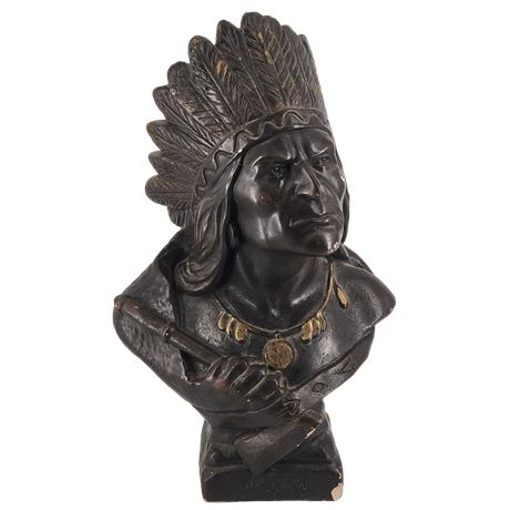 Chalk Ware Cigar Store Native American Chief Bust