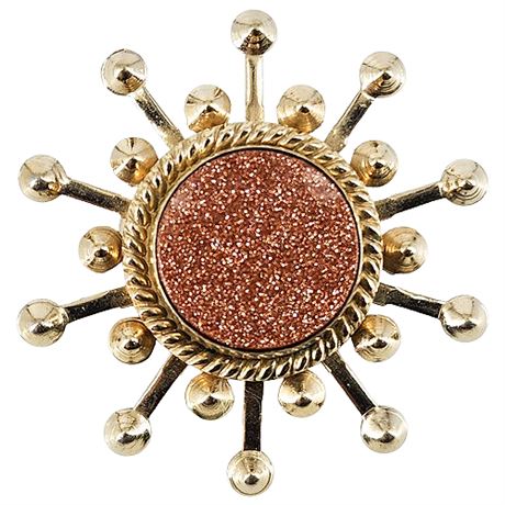 Vintage Goldstone Gemstone Sunburst Brooch