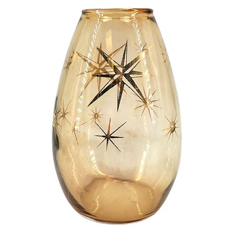 Mid-Century Bartlett Collins Atomic Starburst Vase in Marigold Carnival Glass