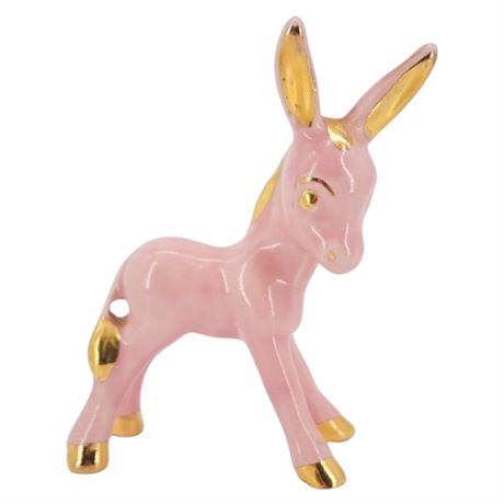 Mid-Century Pink & Gold Gilt Ceramic Donkey Figurine