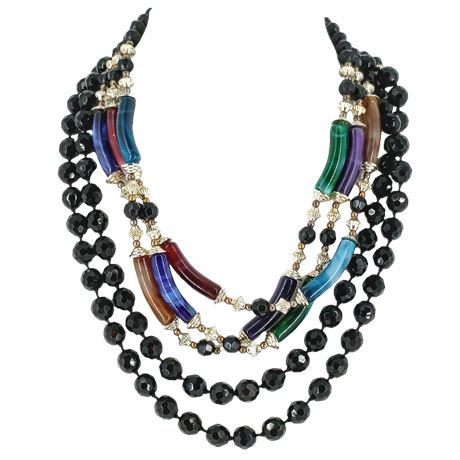Black Bead Necklace and Colorful Lucite Tube Bead Necklace, Lot of 2