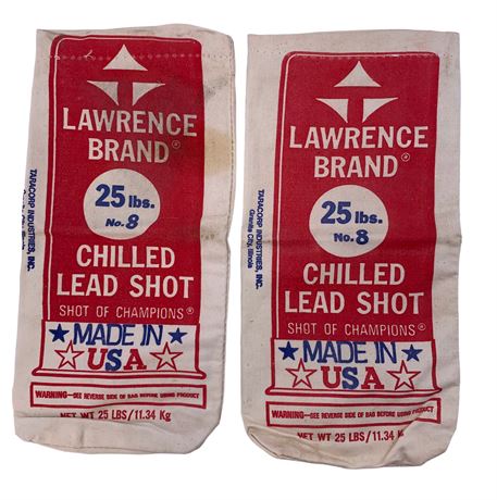 2 Vintage Lawrence Brand Chilled Lead Shot Canvas Shotgun Pellet Bag