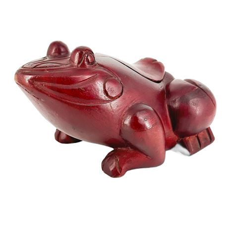 Vintage Teak Carved Frog Trinket Box