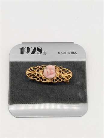 1928 Brand Victorian Style Gold-tone Porcelain Flower Pin USA