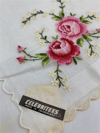 9 NOS Mid Century Swiss & Portuguese Ladies Linen Handkerchiefs